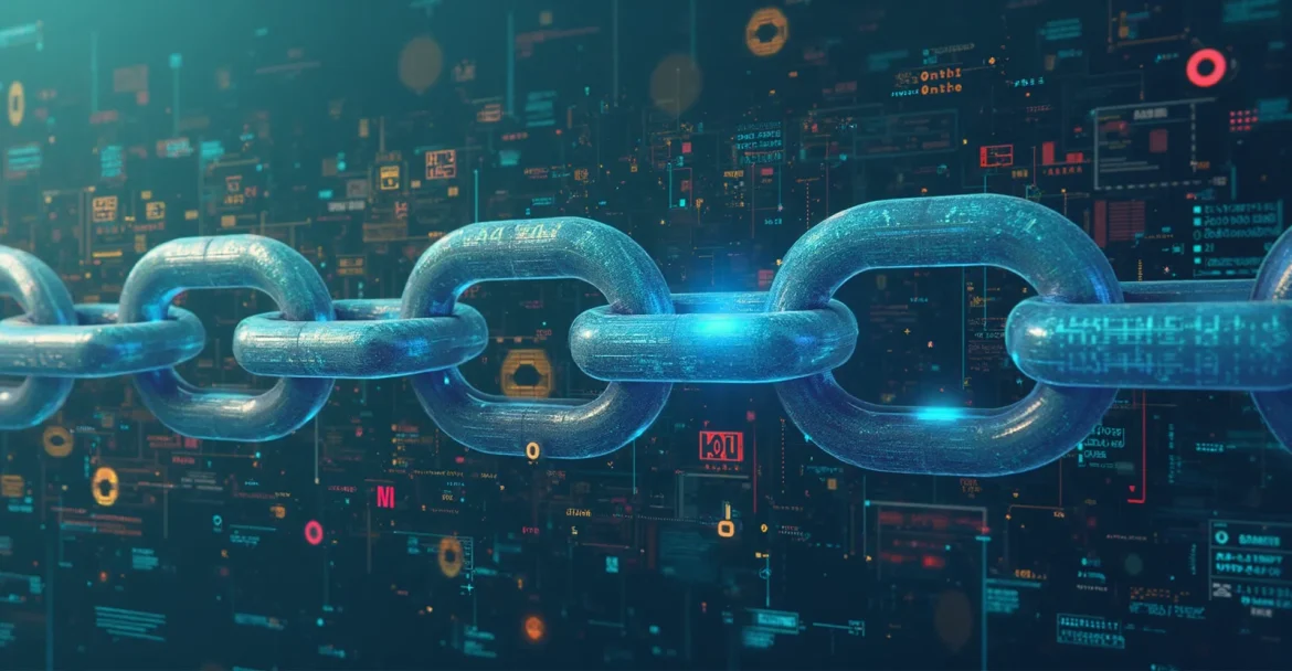 Блокчейн с хеш-функциями, обеспечивающими безопасность данных.