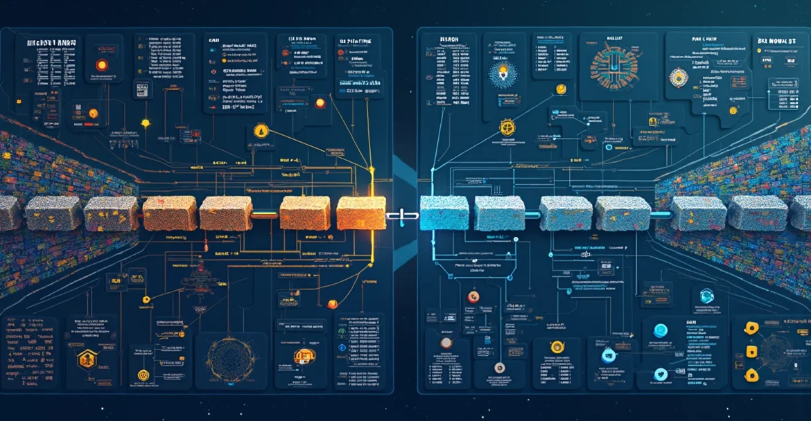 Процесс форка в блокчейне, разделение на два независимых блокчейна