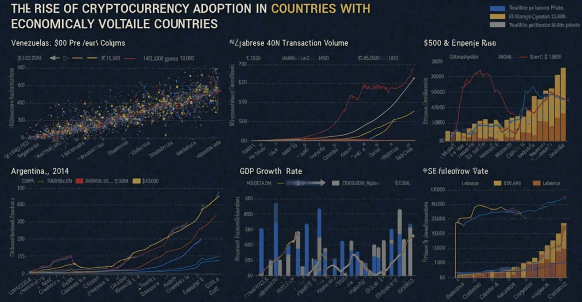 График роста использования криптовалют в странах с нестабильной экономикой, таких как Венесуэла и Зимбабве.