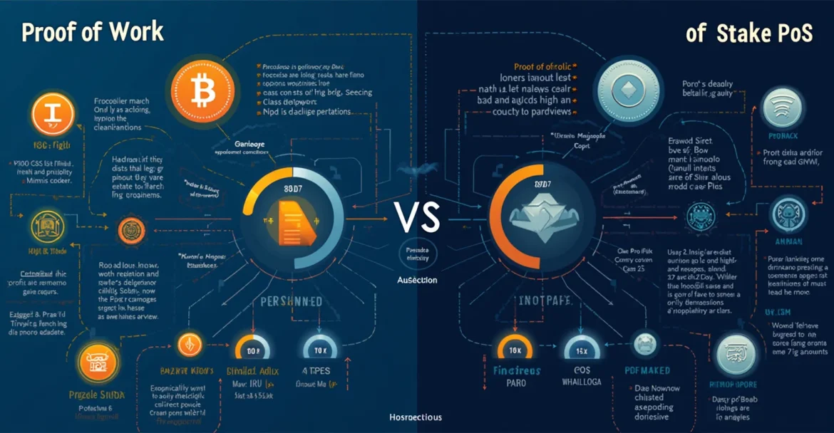 Схема, показывающая различия между Proof of Work и Proof of Stake